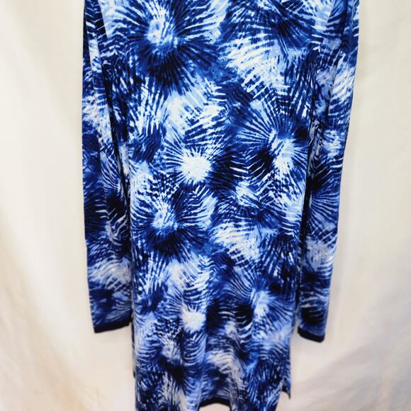 Lands End Women's Blue Tie Dye Open Front Long Sleeve Cardigan Sweater M/Tall - Picture 13 of 14